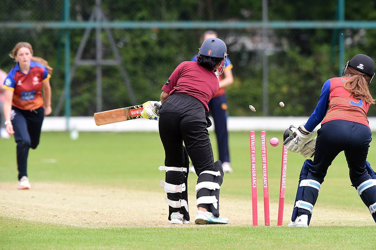 Cricket players on pitch