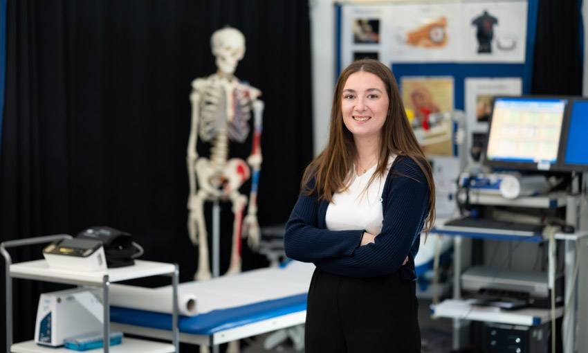 Student with medical equipment